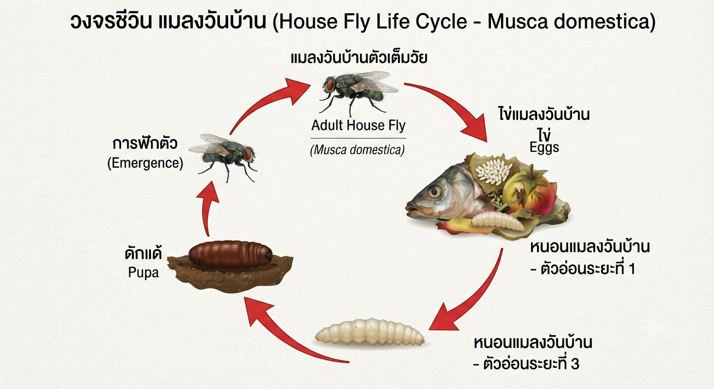 แมลงวันบ้าน (Musca domestica): ข้อมูลทางวิชาการและหลักการควบคุม