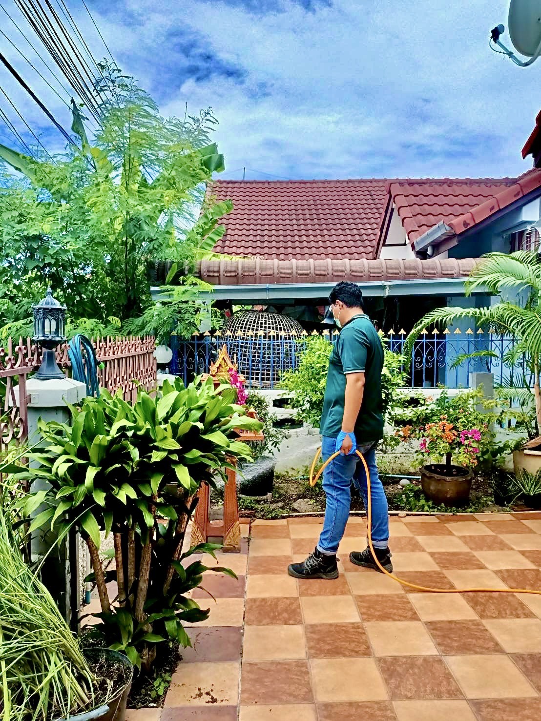 พ่นสารเคมีป้องกันปลวกบริเวณสวนและพื้นที่รอบตัวบ้าน ช่วยป้องกันปลวกขึ้นบ้านพร้อมควบคุมแมลงพาหะอย่างกำจัดแมลงสาบและกำจัดหนู